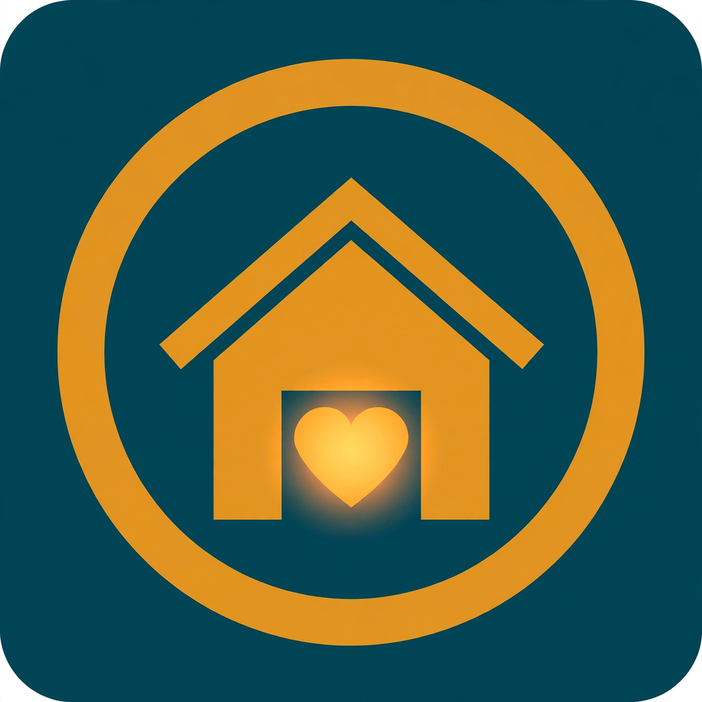 CareKnit app icon — amber home and heart in a deep-teal ring
