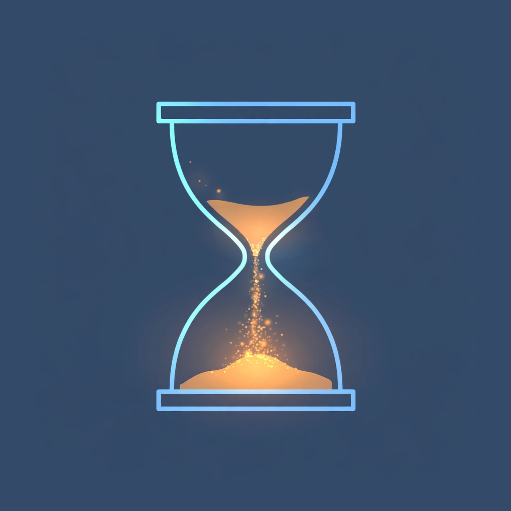 Log4Tutor app icon — hourglass with falling amber sand on deep navy